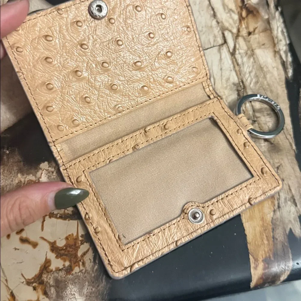 Gold Ostrich Leather Card and Id Holder - BRAND NEW - Snap Closure & Key Ring